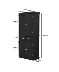 71" Kitchen Pantry Storage Cabinet, with 4 Doors, Drawer, 2 Adjustable Shelves, Freestanding Cupboard for Dining Room Living Room, Laundry-Black