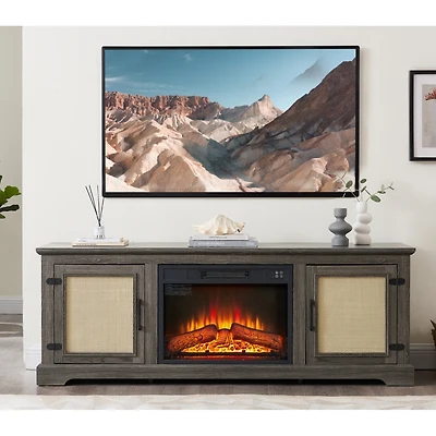 Streamdale Furniture Rattan Tv Stand with Fireplace