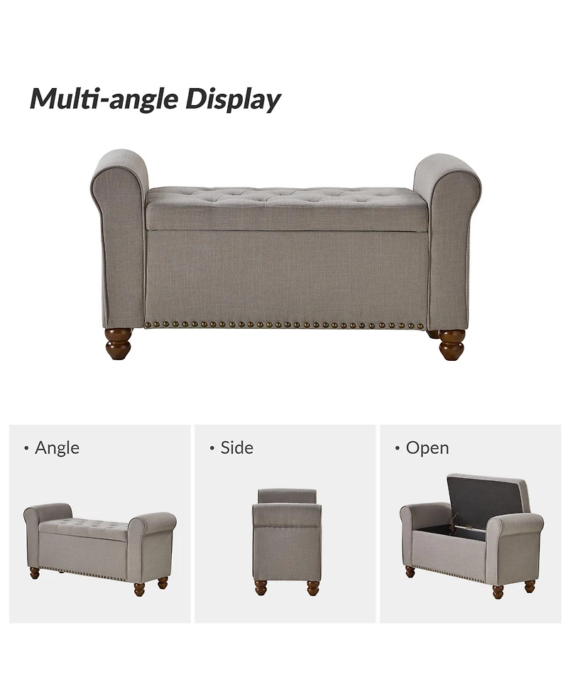 Hulala Home Transitional Carmen 43.7" Wide Storage Bench with Sturdy Wood Legs