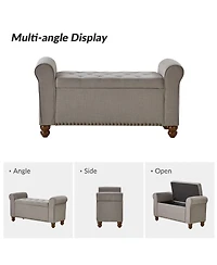 Hulala Home Transitional Carmen 43.7" Wide Storage Bench with Sturdy Wood Legs