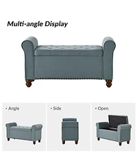 Hulala Home Transitional Carmen 43.7" Wide Storage Bench with Sturdy Wood Legs