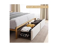 gaomon King Size Led Bed Frame with Headboard and 2 Storage Drawers, Upholstered Platform Bed with Charging Station