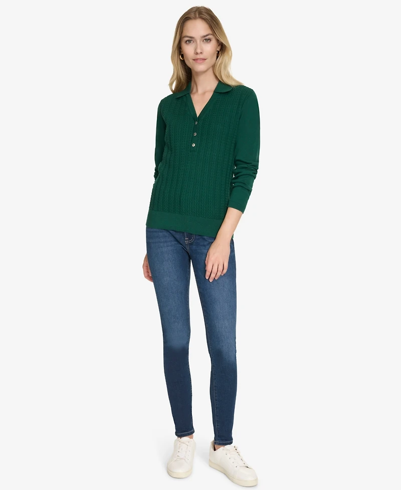Nautica Jeans Women's Solid Button V Neck Polo Sweater