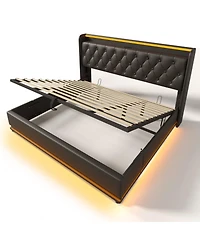 Streamdale Furniture King Upholstered Bed with Led Lighting, Storage, and Usb Charging Ports