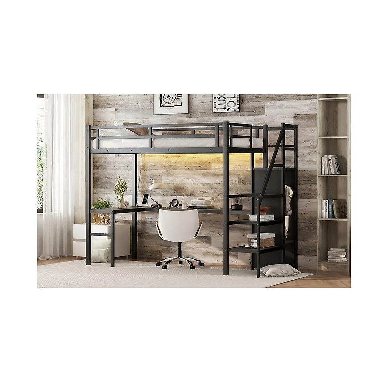 Streamdale Furniture Twin Xl Loft Bed with L-Shaped Desk and Wardrobe