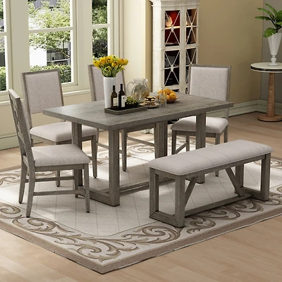 Streamdale Furniture Retro Dining Set Table, 4 Chairs, 1 Bench