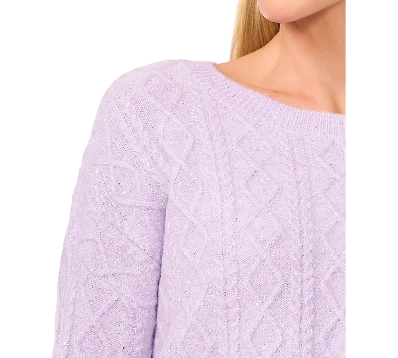 CeCe Women's Embellished Cable-Knit Pullover Sweater