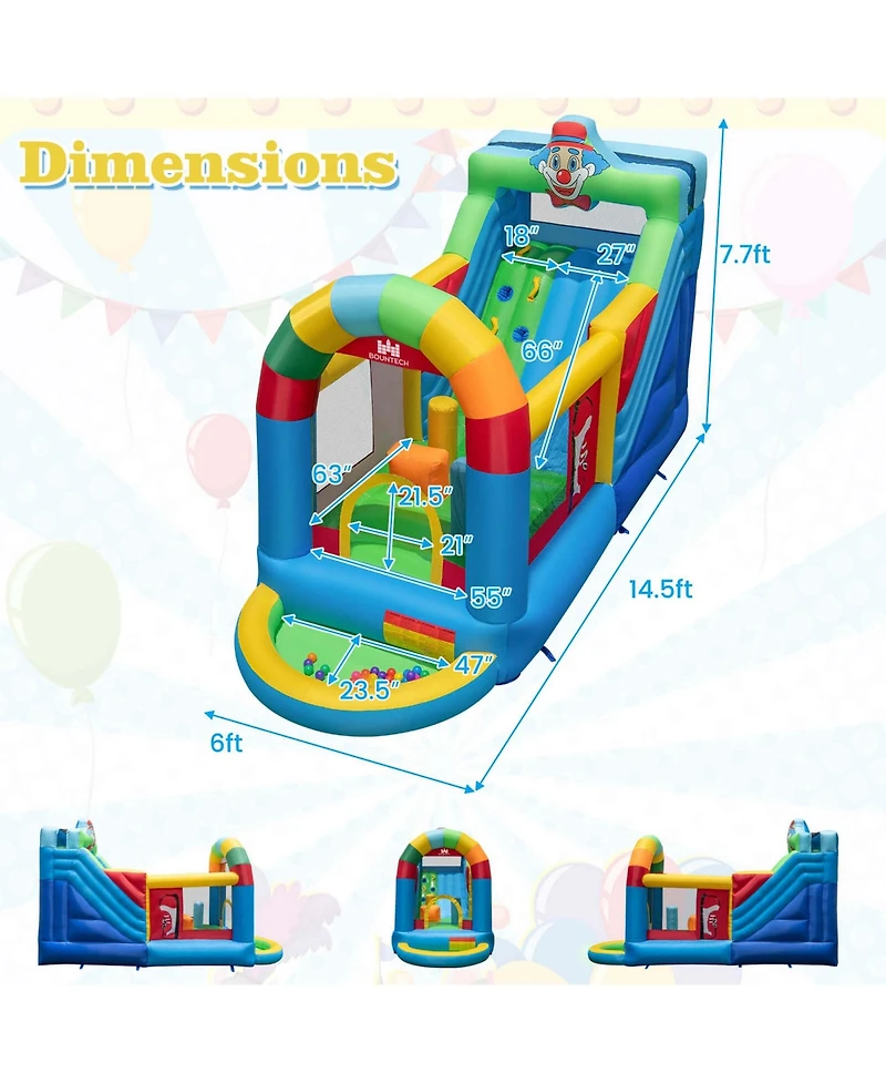 Costway Inflatable Bounce House with Climbing Surface Long Slide Obstacles with 735W blower