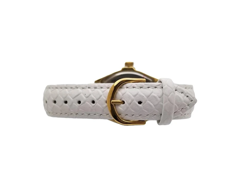 Peugeot Women's 14K Gold Plated Square Dress Watch with European Crystals and White Leather Band