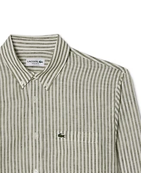 Lacoste Men's Long Sleeve Striped Button-Down Linen Shirt