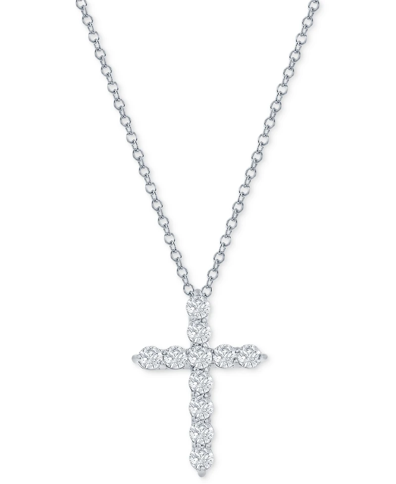 Diamond Cross Pendant Necklace (1/2 ct. t.w.) 14k White or Yellow Gold, 16" + 2" extender