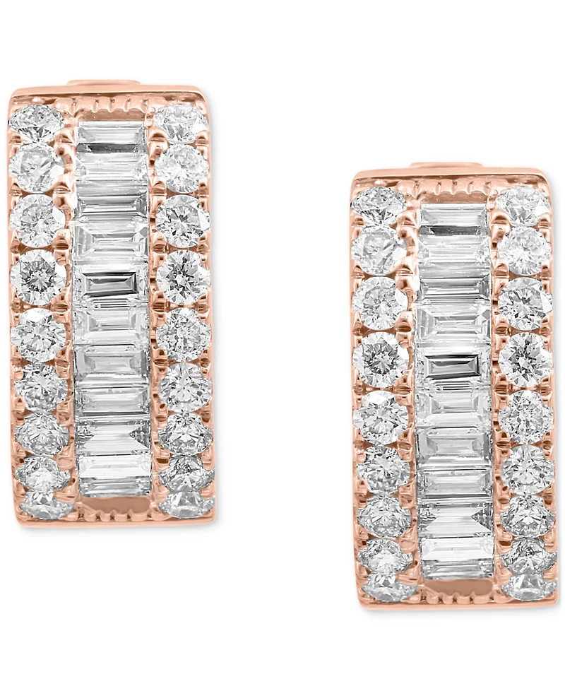 Effy Diamond Round & Baguette Huggie Small Hoop Earrings (1-1/5 ct. t.w.) in 14k Rose Gold, 0.5"
