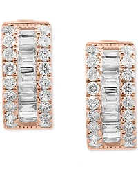 Effy Diamond Round & Baguette Huggie Small Hoop Earrings (1-1/5 ct. t.w.) in 14k Rose Gold, 0.5"