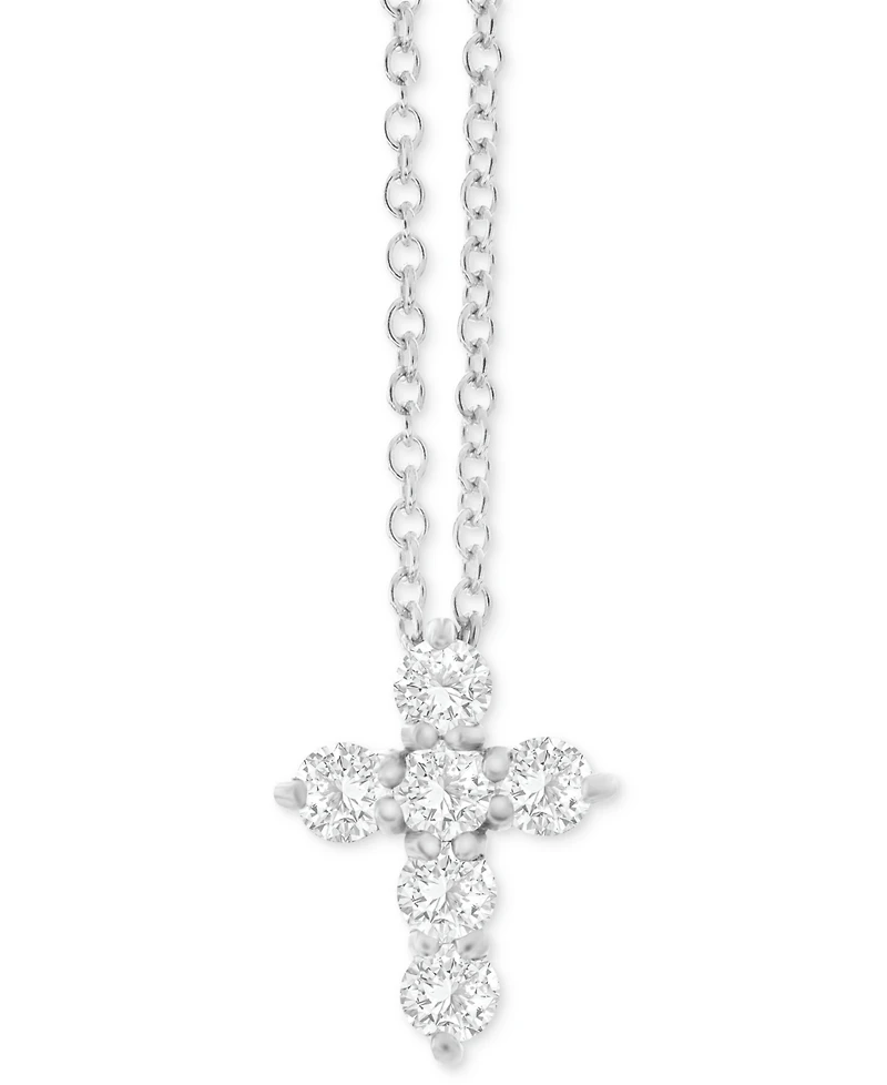 Diamond Petite Cross Pendant Necklace (1/3 ct. t.w.) 14k White or Yellow Gold, 16" + 2" extender