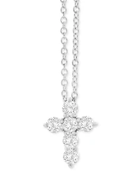 Diamond Petite Cross Pendant Necklace (1/3 ct. t.w.) 14k White or Yellow Gold, 16" + 2" extender