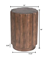 LuxenHome Weathered Copper Cement Fluted Round Indoor Outdoor Side and End Table