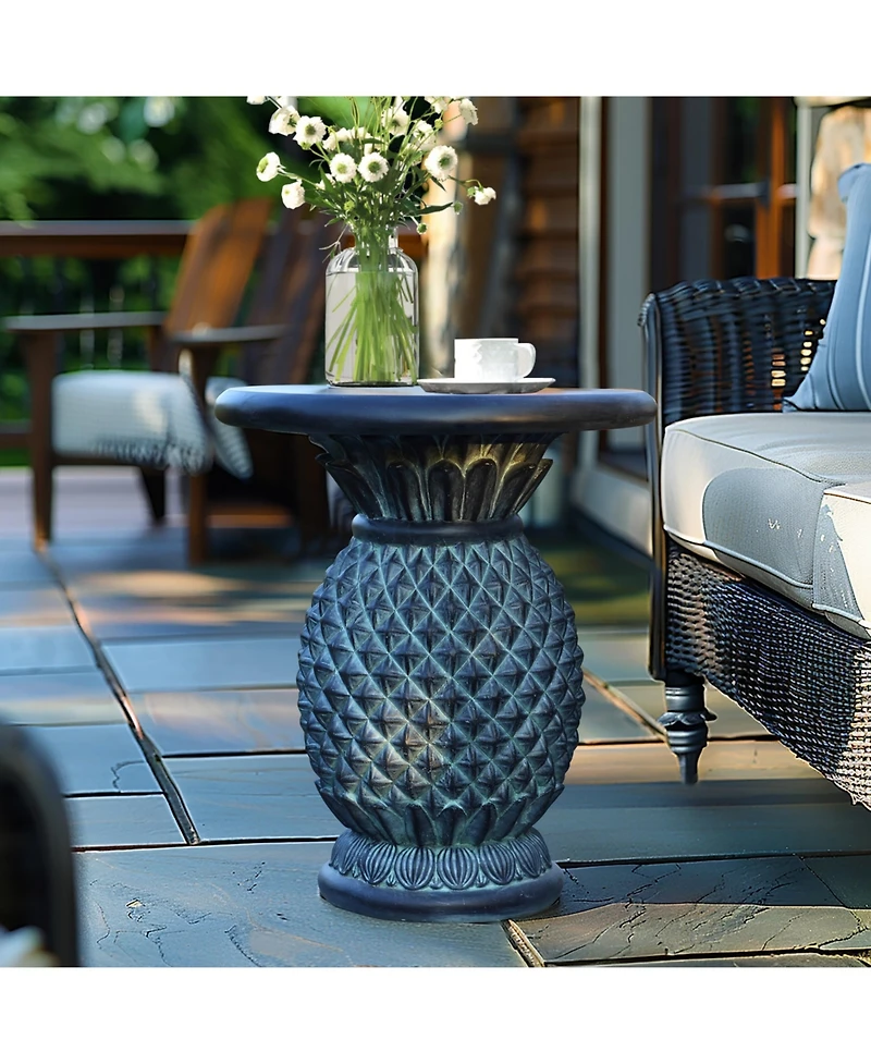 LuxenHome Patina Gray MgO Pineapple Outdoor Side Table