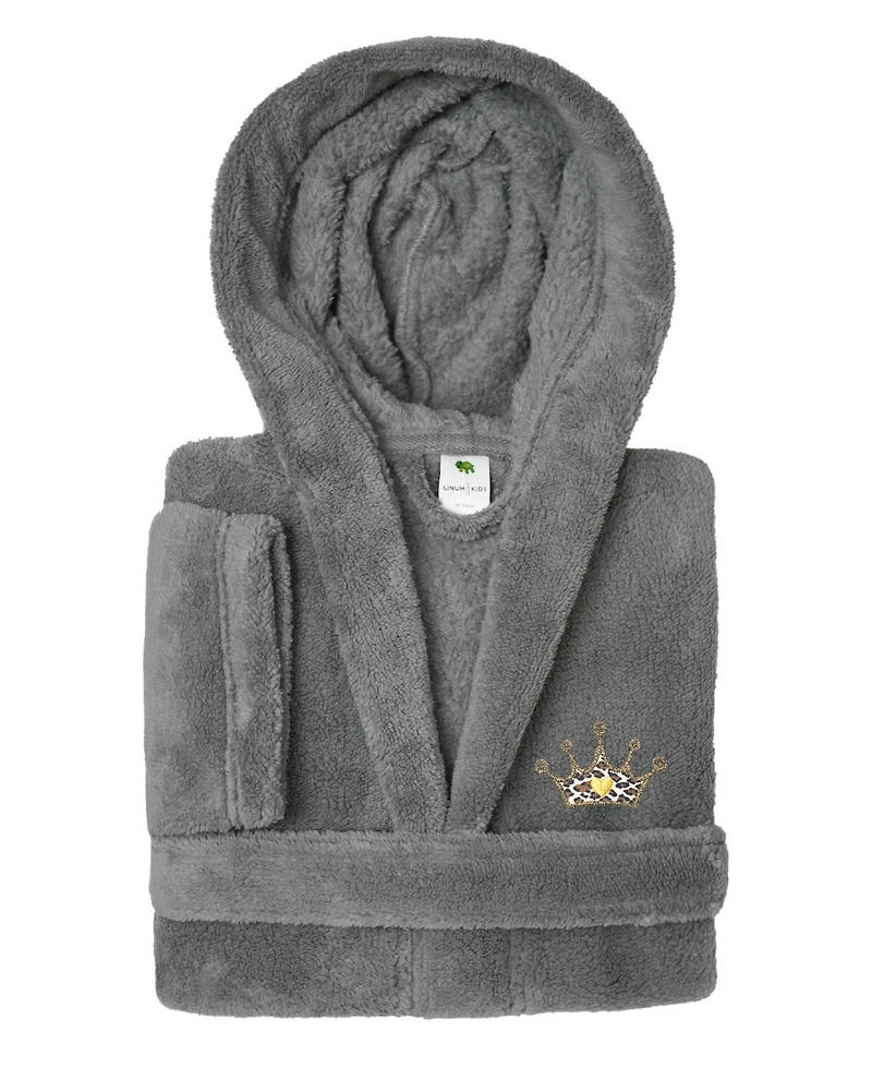 Linum Home Kids Cheetah Crown Super Plush Double Brushed Hooded Bathrobe