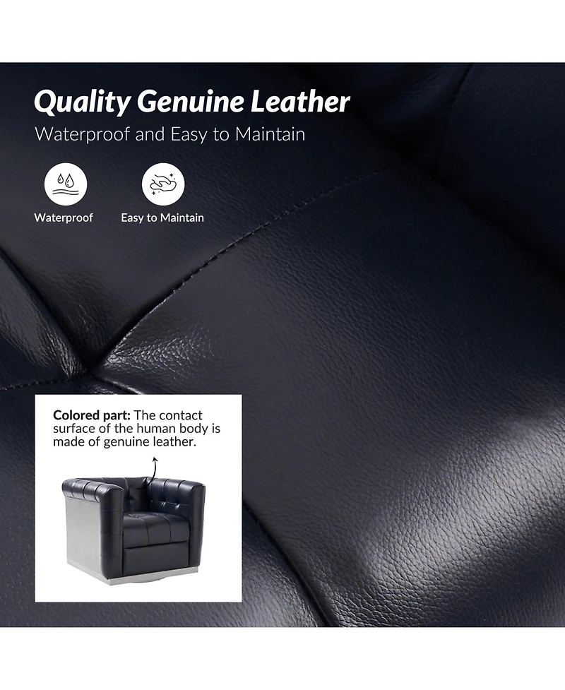 Gabriel Mid-Certury Modern Genuine Leather Swivel Club Chair with Genuine Leather