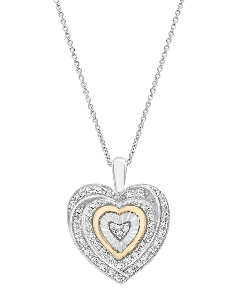 Diamond Heart 18" Pendant Necklace (1/4 ct. t.w.) in Sterling Silver and 14k Gold-Plate, Created for Macy's
