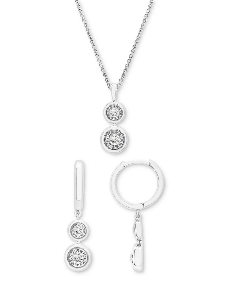 2-Pc. Set Diamond Circle Cluster Pendant Necklace & Matching Dangle Earrings (1/3 ct. t.w.) in Sterling Silver or 14k Gold-Plated Sterling Silver, Cre