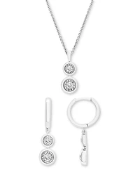 2-Pc. Set Diamond Circle Cluster Pendant Necklace & Matching Dangle Earrings (1/3 ct. t.w.) in Sterling Silver or 14k Gold-Plated Sterling Silver, Cre