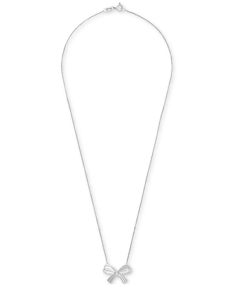 Diamond Bow 17" Pendant Necklace (1/10 ct. t.w.) in Sterling Silver