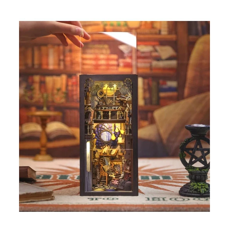 Cutebee Diy Book Nook Kit Diy Dollhouse Miniature House Booknook Bookshelf Insert Decor Bookends Model Build-Creativity Gift Kit (Nebula Common Room