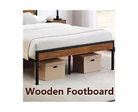 gaomon Queen Size Platform Bed Frame with Rustic Vintage Wood Headboard, Mattress Foundation Metal Slats Support, No Box Spring Needed, Brown