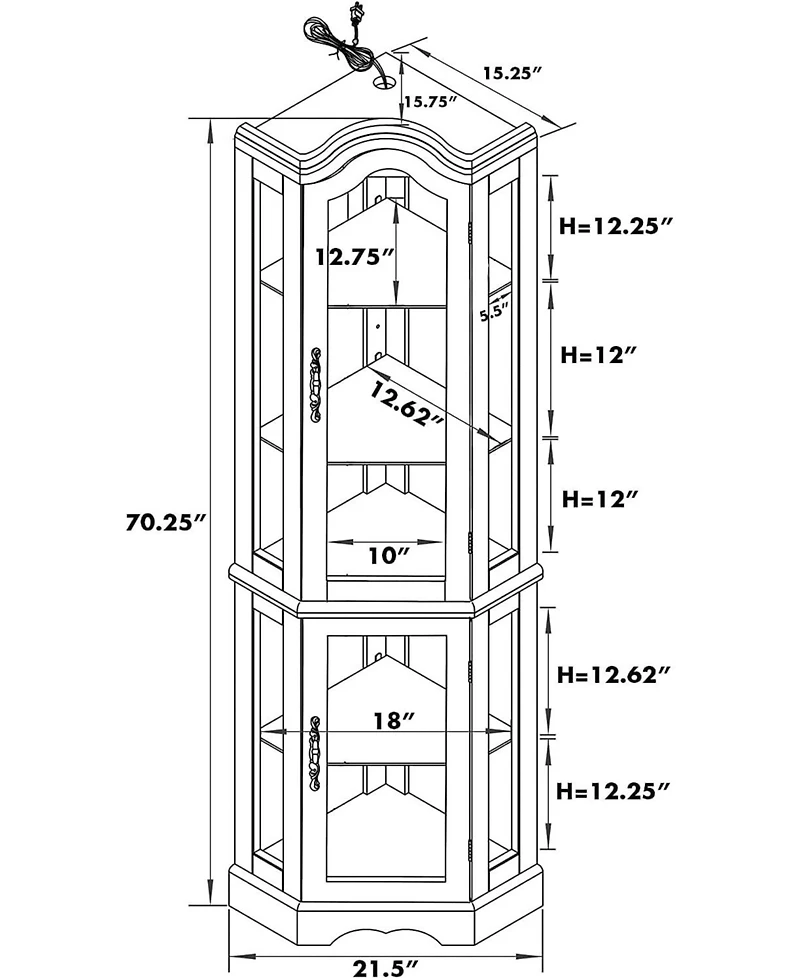 Glass Corner Curio Cabinet – Space-Saving Display Cabinet with Tempered Glass Shelves & Door