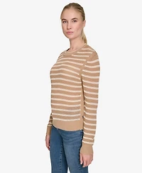 Nautica Jeans Women's Long Sleeves Pointelle Crew Neck Sweater