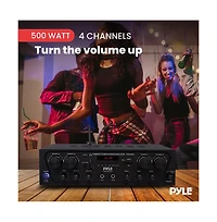 Pyle 4-Channel Bluetooth Home Audio Amplifier With Fm Radio, MP3/Usb/Sd/Aux Playback, 500 Watt