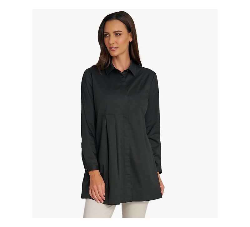 Stella Carakasi Women's Long Sleeves Cotton Poplin Asymmetrical Pleat Front Have It All Tunic