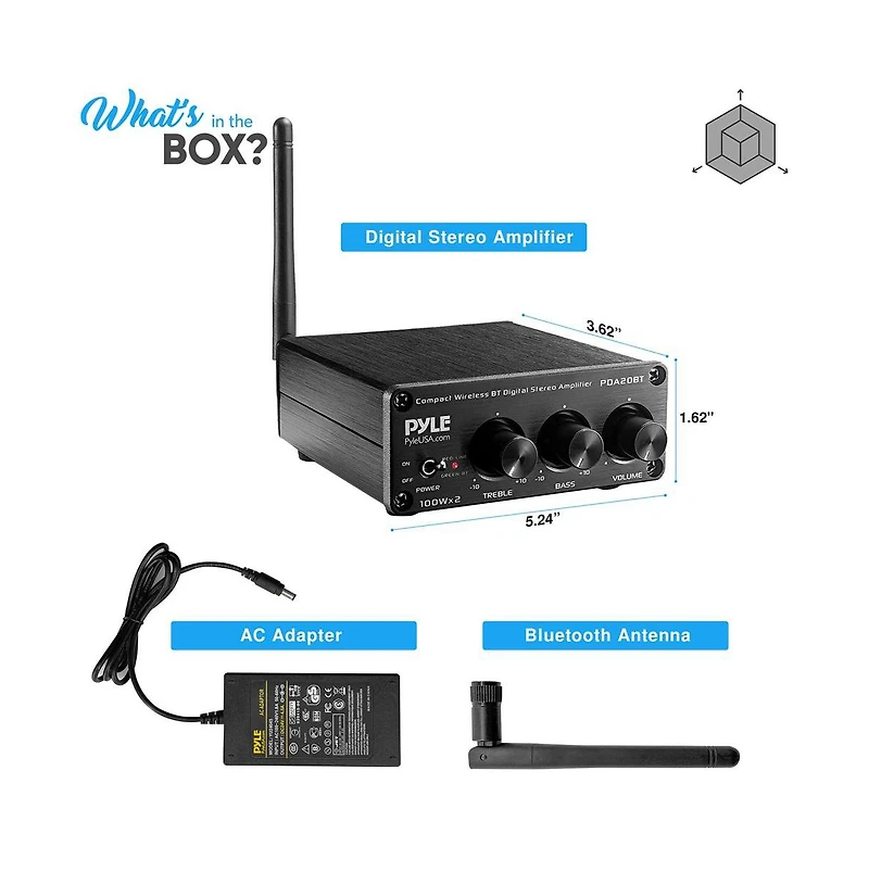 Pyle Compact Bluetooth Stereo Power Amplifier With Rca Input & Banana Speaker Terminals, 200 Watt