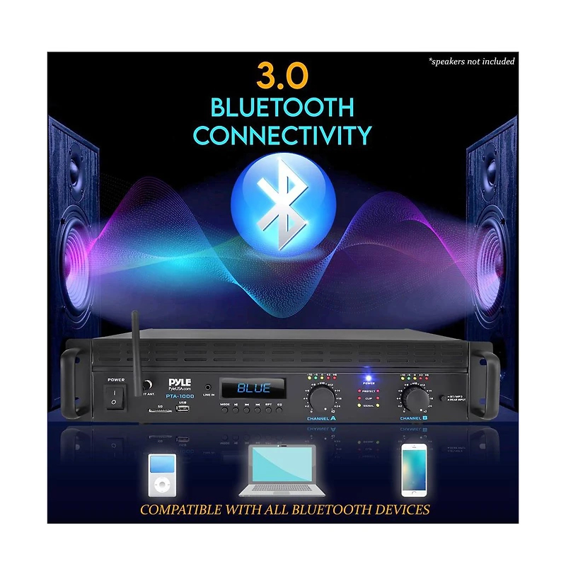 Pyle 2-Channel Bluetooth Pro Audio Amplifier With Rack Mount & Bridge Mode, 2000 Watt
