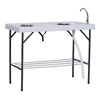 Folding Fish Cleaning Table with Sink, Portable Camping Table with Faucet Drainage Hose, Grid Rack and Fish Cleaning Kit for Picnic, Fishing, 50"