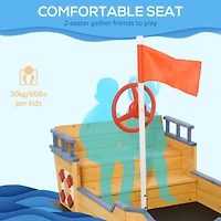 Wooden Kids Pirate Sandbox, Outdoor Sandboat with Bench Seats, Storage, Non-Woven Fabric Cloth for Backyard, Lawn