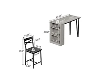 gaomon 3-Piece 36in Wooden Counter Height Dining Table Set for Kitchen, Dining Room w/Storage Shelves, Metal Frame, 2 Barstools
