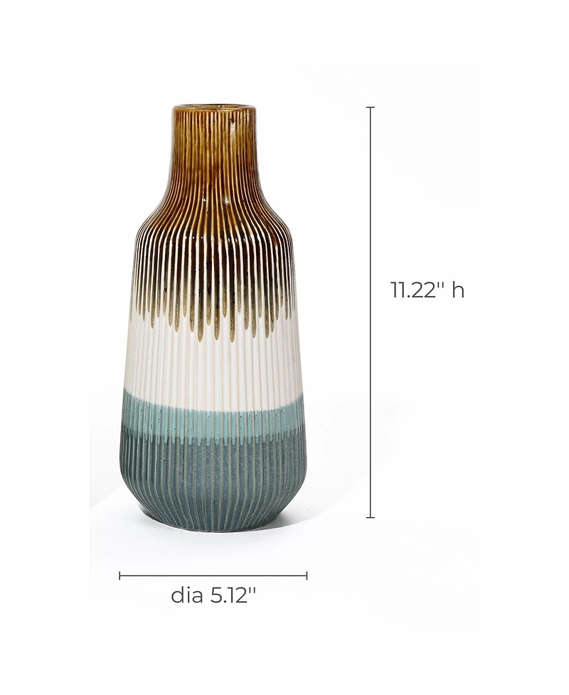 LuxenHome Earth Tones Ombre Stoneware Vase