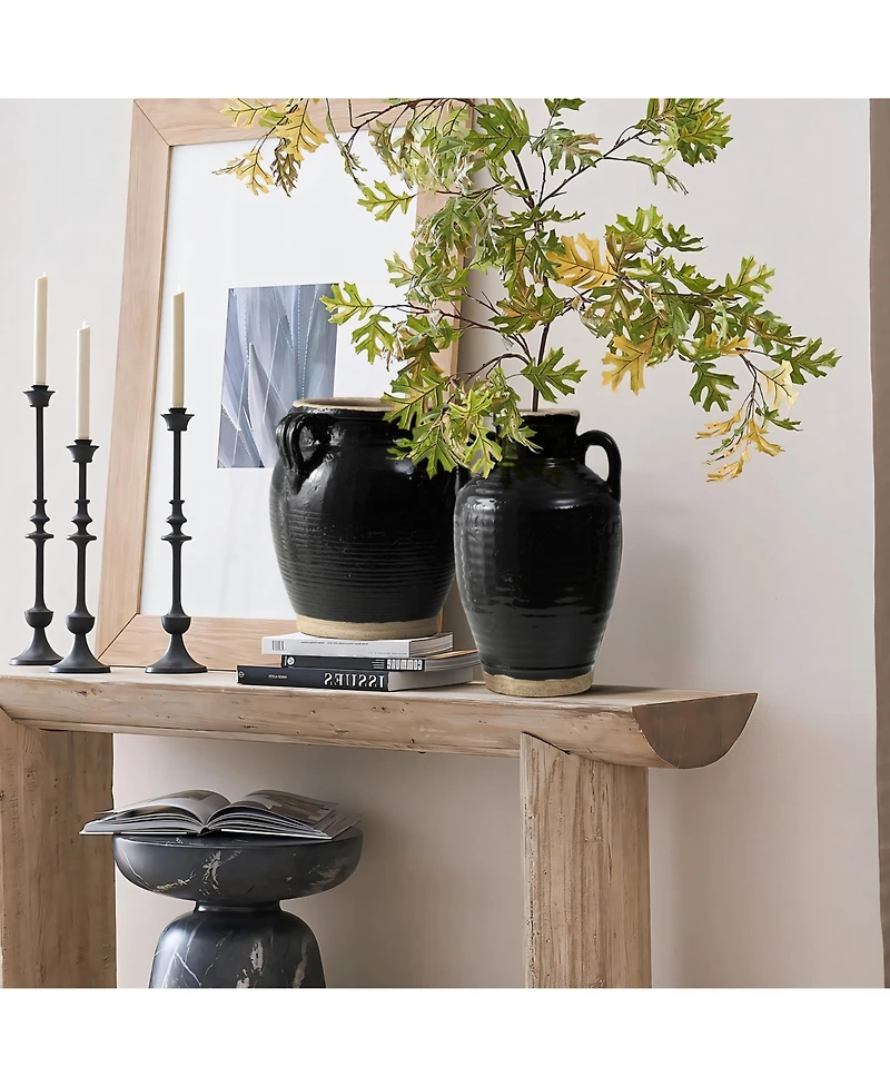 LuxenHome Black Jug 10-Inch Tall Terracotta Vase with Two Handles