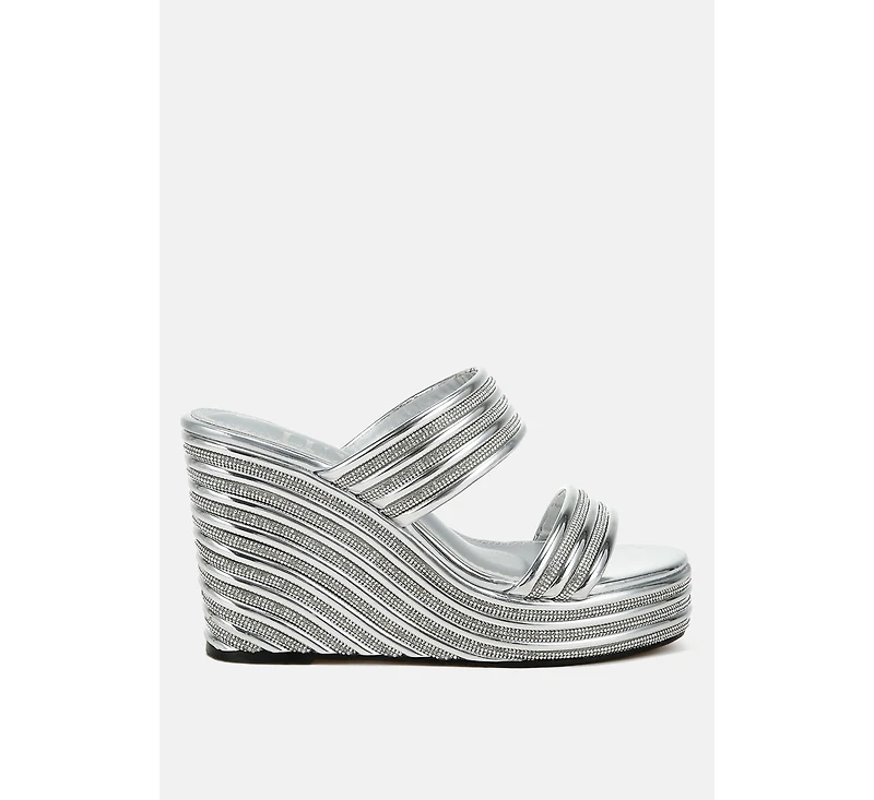 Benched Metallic Faux Leather Wedge Sandals