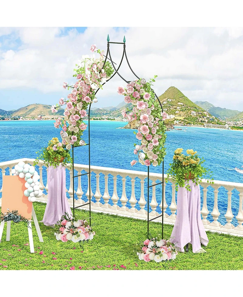 Costway 2 Pcs Garden Arbor with Multiple Side Crossbars Powder-coated Metal Tubes