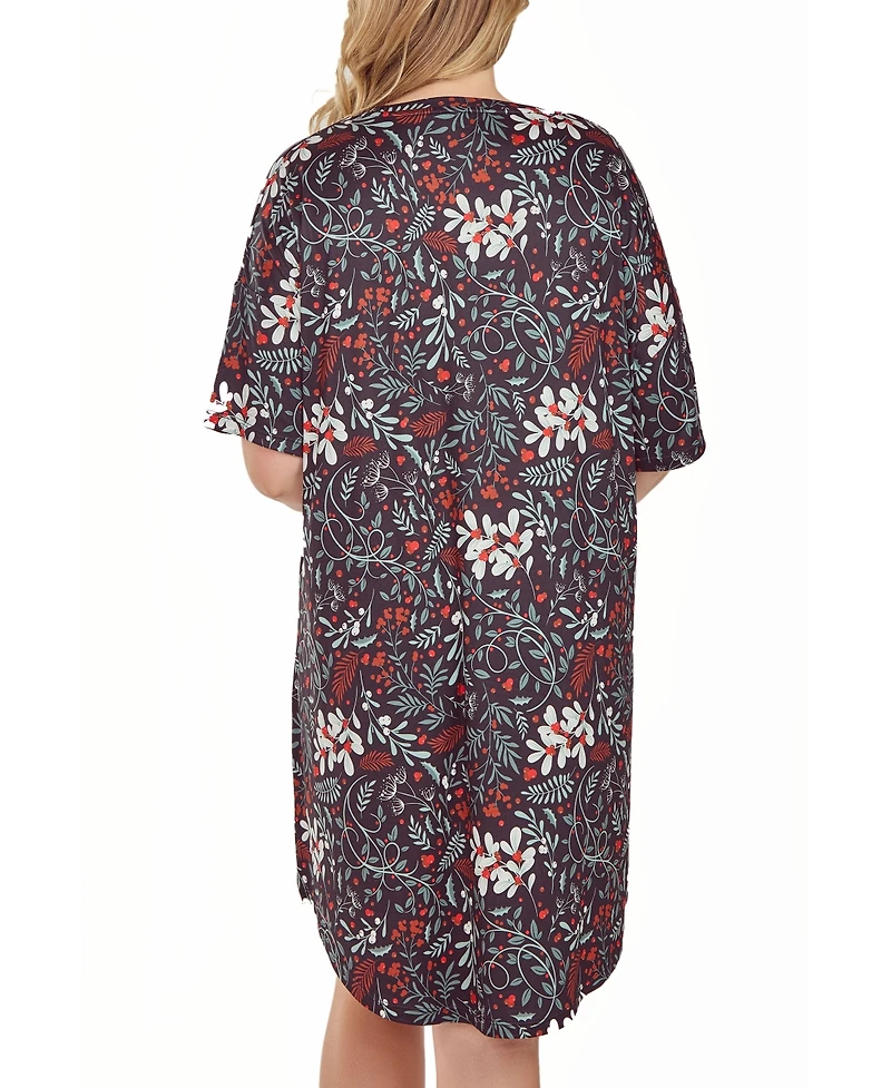 iCollection Plus Short Sleeve Ultra Soft Floral Print Sleepshirt Nightgown
