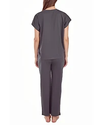 iCollection Women's Soft Knit Top and Crop Pant Pajama Set