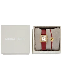 Michael Kors Women's Emery Three-Hand Red Leather Watch 22mm and Bracelet Cny Gift Set