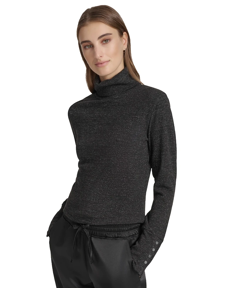Andrew Marc Sport Women's Metallic Ribbed Turtleneck Top