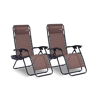 SereneLife Adjustable Zero Gravity Chair Set with Side Table, 2-Pack, Brown