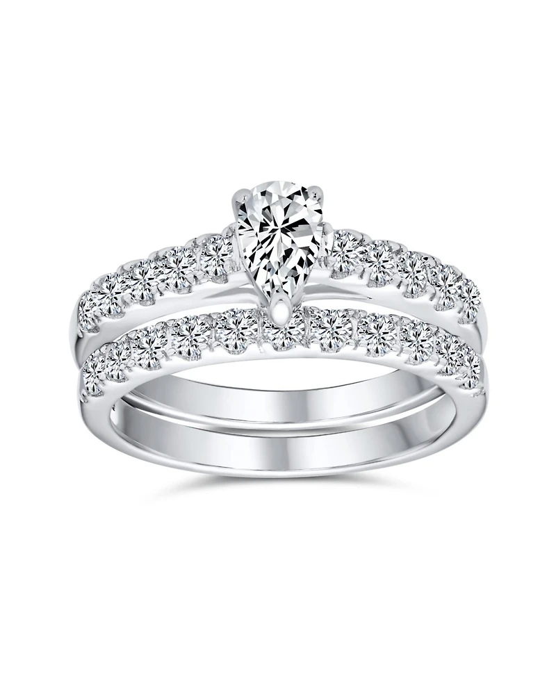 Bling Jewelry 1CT Pear Cubic Zirconia Cocktail Statement Ring with Pave Band Sterling Silver