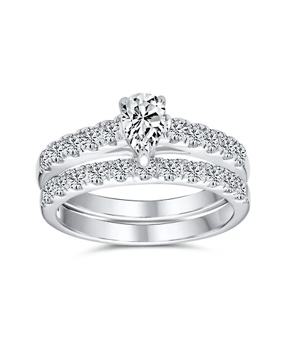 Bling Jewelry 1CT Pear Cubic Zirconia Cocktail Statement Ring with Pave Band Sterling Silver