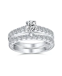 Bling Jewelry 1CT Pear Cubic Zirconia Cocktail Statement Ring with Pave Band Sterling Silver
